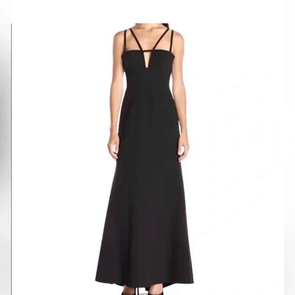 BCBG Max Azria Leola Double Strap Cut Out Black Dress Formal Gown Mermaid Cut 4